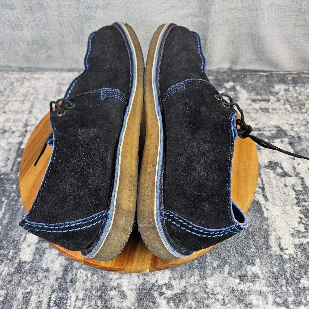 Clarks Desert Trek Boots Mens 12 Black Blue Leather Split Toe Crepe Chukka